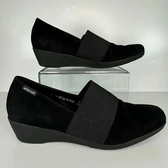 MEPHISTO Kalima Wedge Black Leather Velcalf Premium Comfy Pump Work Size 10.5 - Picture 1 of 8